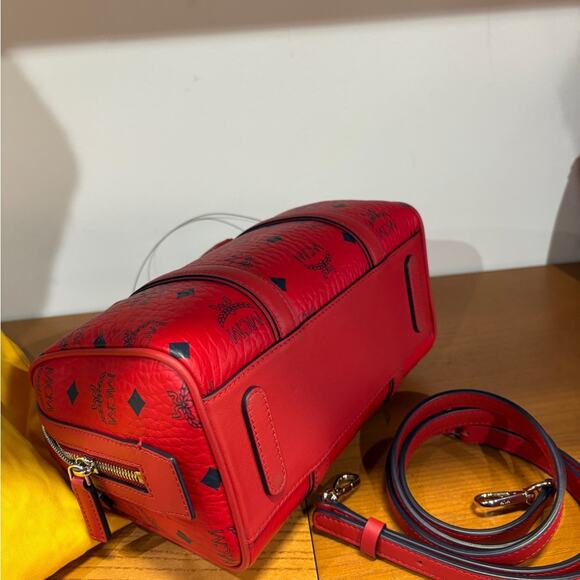 MCM Red Monogram Satchel Bag - Picture 4 of 6